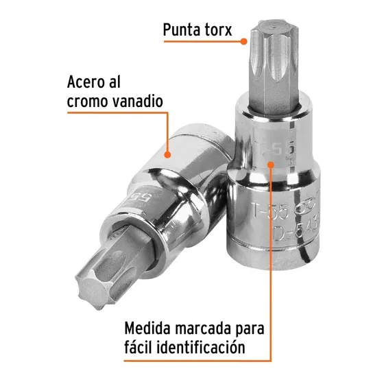 Dado Torx  3/8 Desde T-15 Hasta T-60 X 3/8  Truper