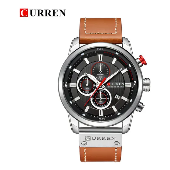 Reloj funcional Curren 8291, correa de piel, cronógrafo, parte superior