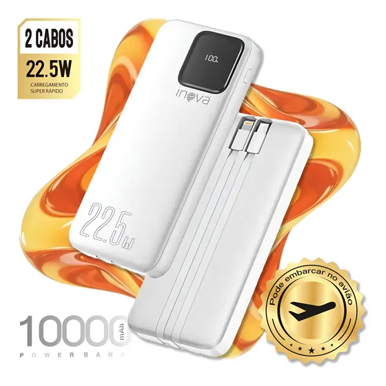 Carregador Portátil Turbo Inova 22.5W 10000mAh Display USB-C Branco