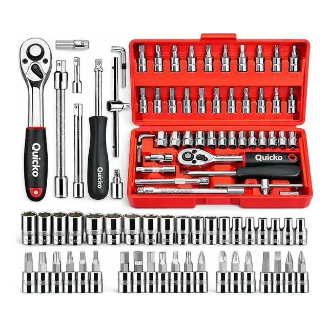 Kit Jogo De Ferramentas Profissional 46 Peças Chave Fenda Philips Soquete 1/4 Em Aço Crv Resistente Completo Para Manutenção Carro Moto Casa