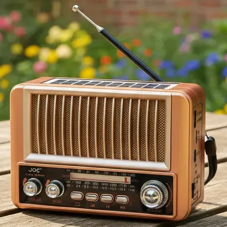 Radio Retro Solar Am Fm Sw Usb Tf Recargable Dorado