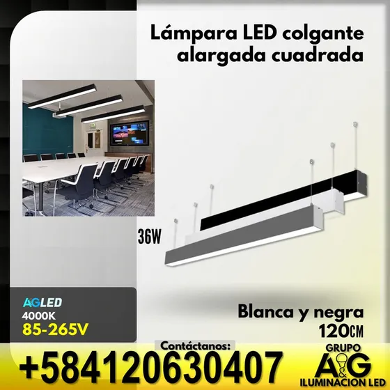 Lampara Led Colgante Alargada Cuad 36w Negra 4000k 85-265v