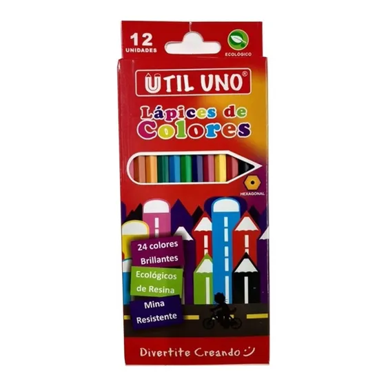 Lápices Pinturitas De Colores Ecológicos X 12 Largo Util Uno
