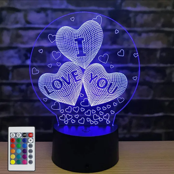 Azimom Lampara 3d I Love You Illusion Noche 16 Color Que