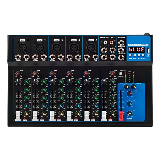 Mesa Som Profissional 7 Canais Audio Console Mixer Bluetooth