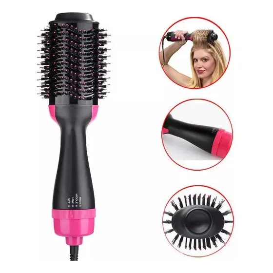Secador De Pelo Cepillo Voluminizador Brushing 3 En 1 Color Negro