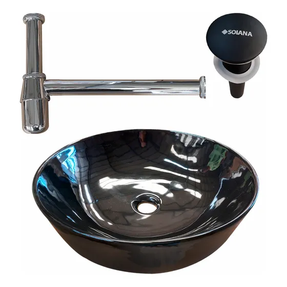 Solana Paquete Lavabo Viola Molly Ovalin cerámico de 42cm negro con contra push negro completo kit completo