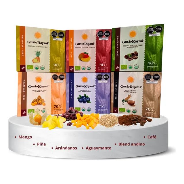 Chocolates 70% Cacao Con Frutas Gusto Raymi 30g Pack X 6 Uni