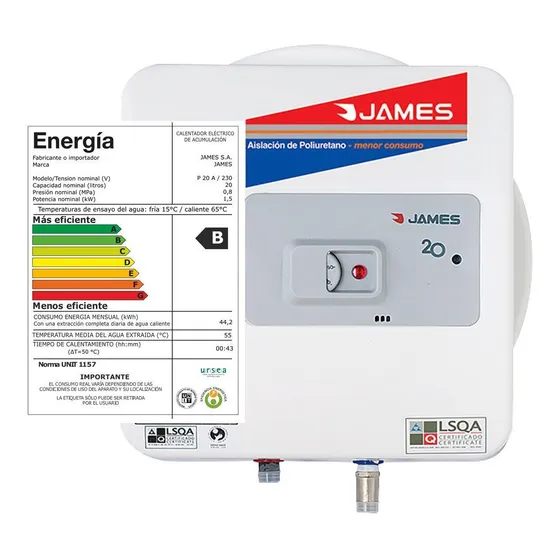 Calefon Termotanque James 20 Lts Poliuretano Inyectado