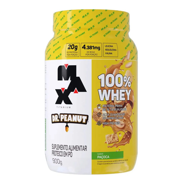 Whey Protein Max Titanium Dr. Peanut 100% Whey 900g - Sabor Paçoca