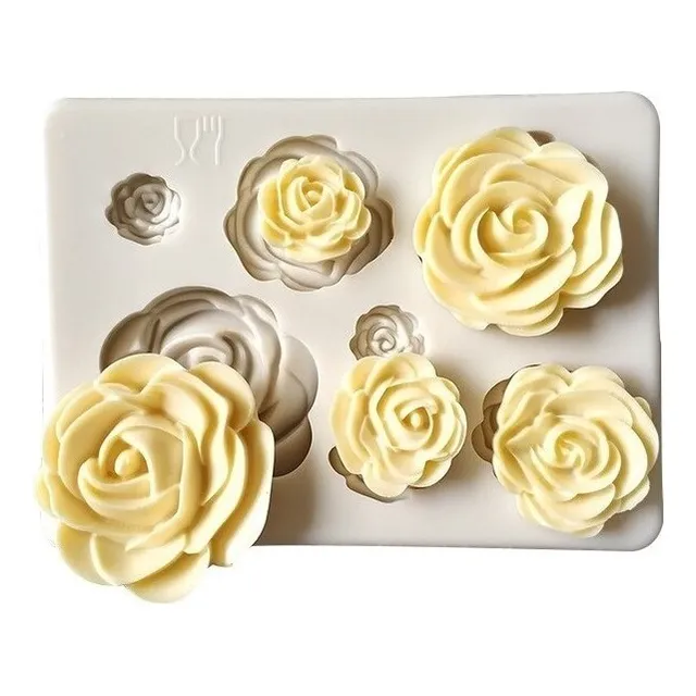 Molde De Silicón 7 Rosas Para Fondant Pasta Resina Color Gris