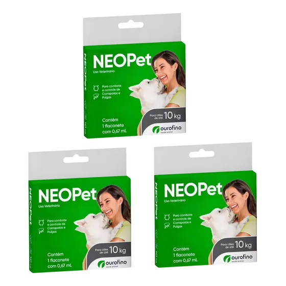 Antipulga Kit Com 3 Neopet Caes Ate 10kg 0,67ml Ouro Fino