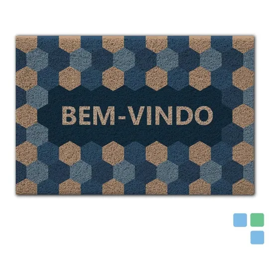 Capacho de Porta Vinílico Estampado Bem-Vindo Azul 60x40cm - Uzoo