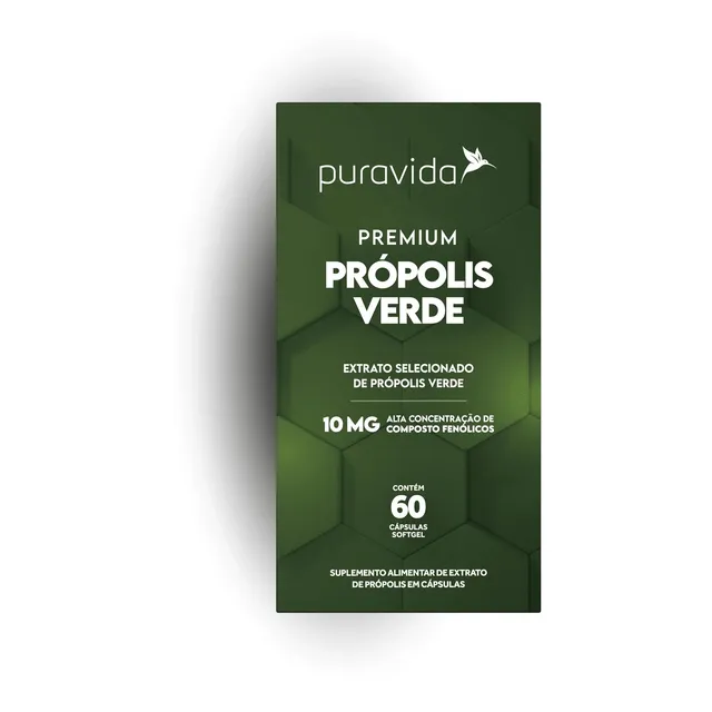 Suplemento Em Cápsulas Pura Vida Premium Própolis Verde Sabor Neutro Em Caixa De 1cc 60 Un