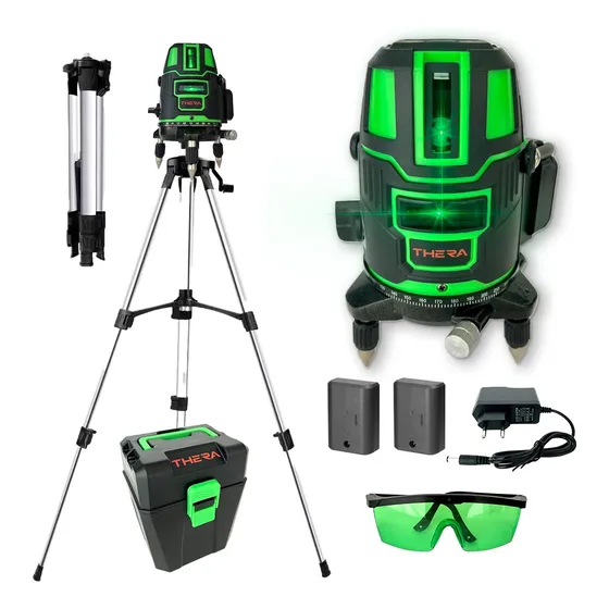 Nível Laser Verde 5 Linhas  Base Giratória Maleta E Tripé 