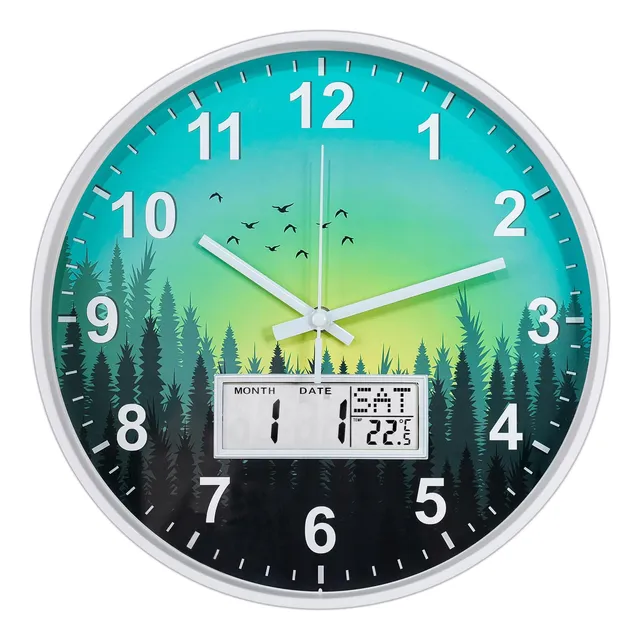 Reloj Pared 12  Pantalla Lcd Digital Fecha Dia Semana Puesta