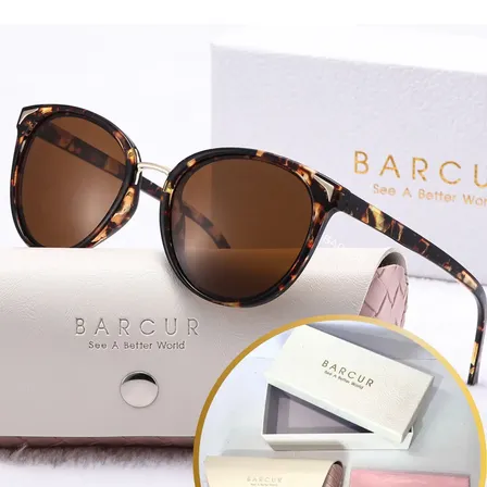 Oculos De Sol Feminino Barcur Polarizado Uv400 Original Nfe Premium Marrom/tartaruga