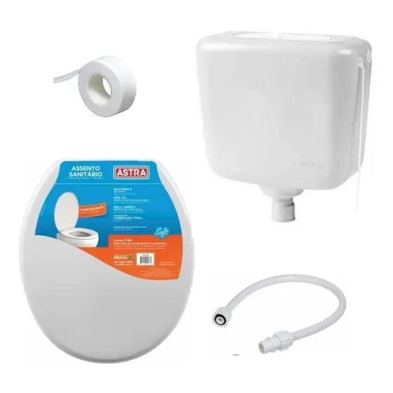 Kit Assento Branco + Caixa De Descarga + Engate + Brinde  
