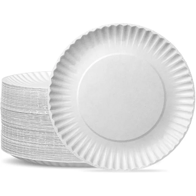100 Platos De Carton Blanco Desechables Uso Comun 18 Cm.