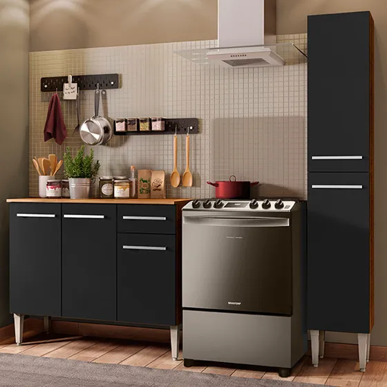 Cocina Integral Completa Modular Madesa Emilly Silver con Encimera Color Marrón/Negro