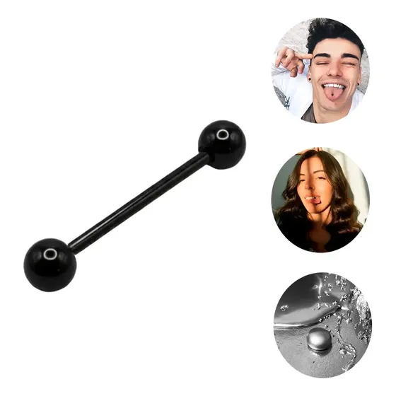Piercing 100% Titânio Barbell Língua Hipoalergênico Cor Preto