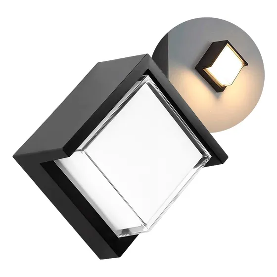 Aplique Luz Exterior Led 12w Cuadrado Moderno Jardin Parque Estructura Luz Cálida