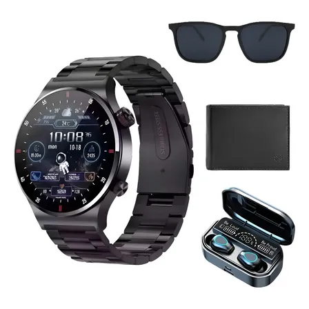 Smartwatch Masculino Com Gps E Pulseira De Aço Lançamento Preto