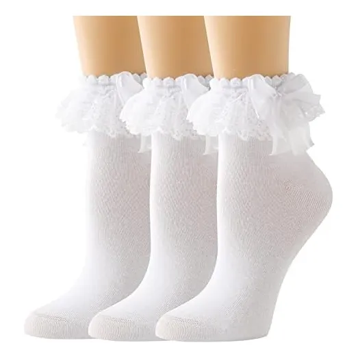 Amhrlingto Calcetines Con Volantes De Encaje Para Mujer De