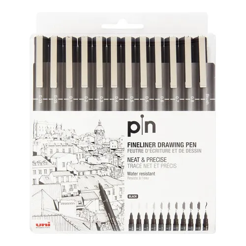 Uni Pin 200 Black Tinta Pigmentada  0,03 Al 0,8 Mm + Brush