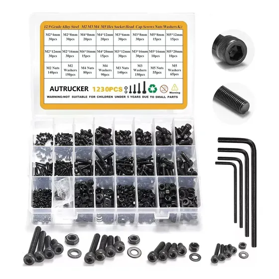 1230pcs Tornillos De Cabeza Hexagonal Plana M2 M3 M4 M5