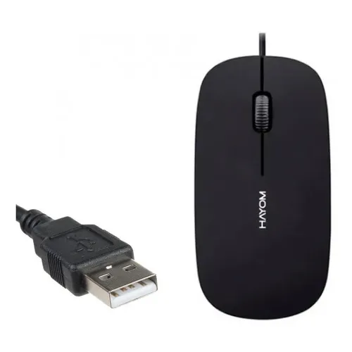 Ratón con cable USB de oficina delgado, básico, negro, para PC portátil