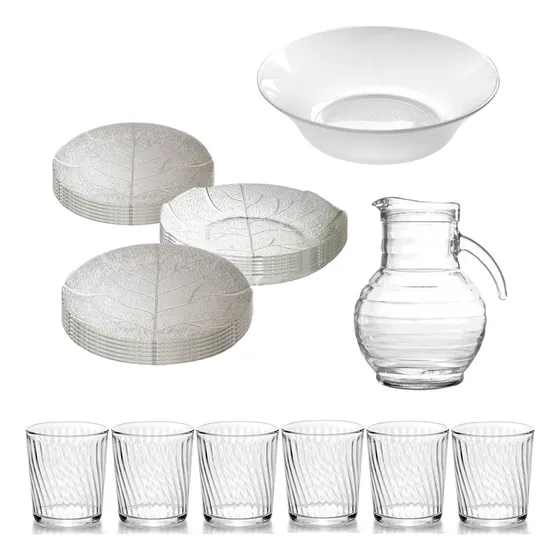 Set Vajilla Completa 6 Personas Vidrio Platos 