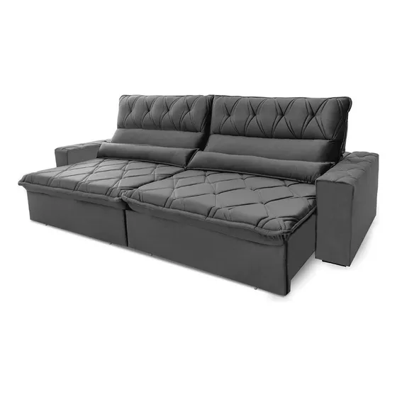 Sofá Retrátil Reclinável Dakar 2,30m Suede Velut Cinza C/ Molas no Assento - King house
