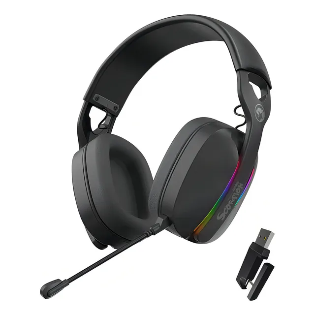 Auriculares inalámbricos para juegos Marvo Pulz de 70 W con controladores RGB de 40 mm, negros
