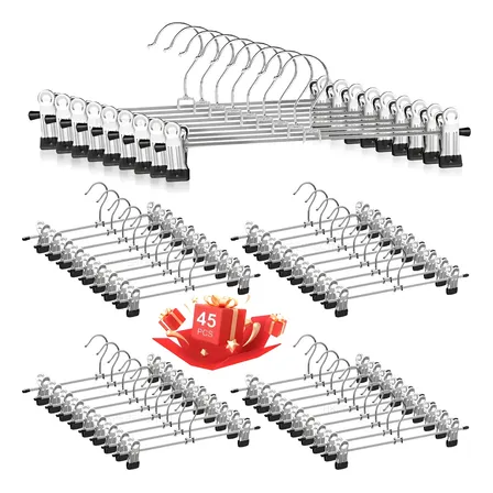 Ganchos Para Ropa Pantalon De Metal Cromado Con Clips 45pcs