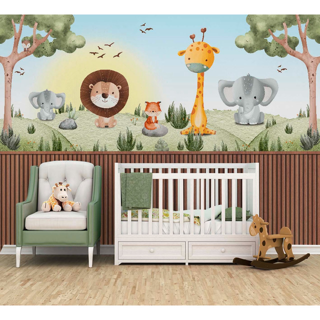 Papel De Parede Safari Floresta Verde Animais Bebê 1m Pp715 Papel De Parede Safari Floresta Verde Animais Bebê 1m Pp715