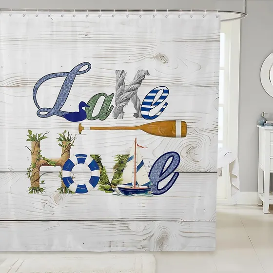 Cortina Ducha Decorativa Tematica Lago Tela Poliester Baño X