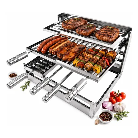 Kit Suporte Grill Inox Bancada Churrasqueira Manual Uruguaia 60cm X 50cm X 33cm