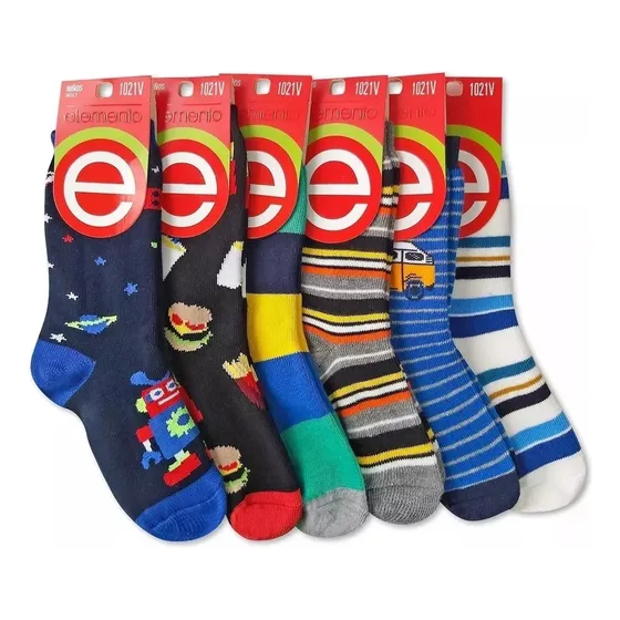 Pack X6 Medias Elemento Media Caña Niños Talles 0 1 2 3 4 5