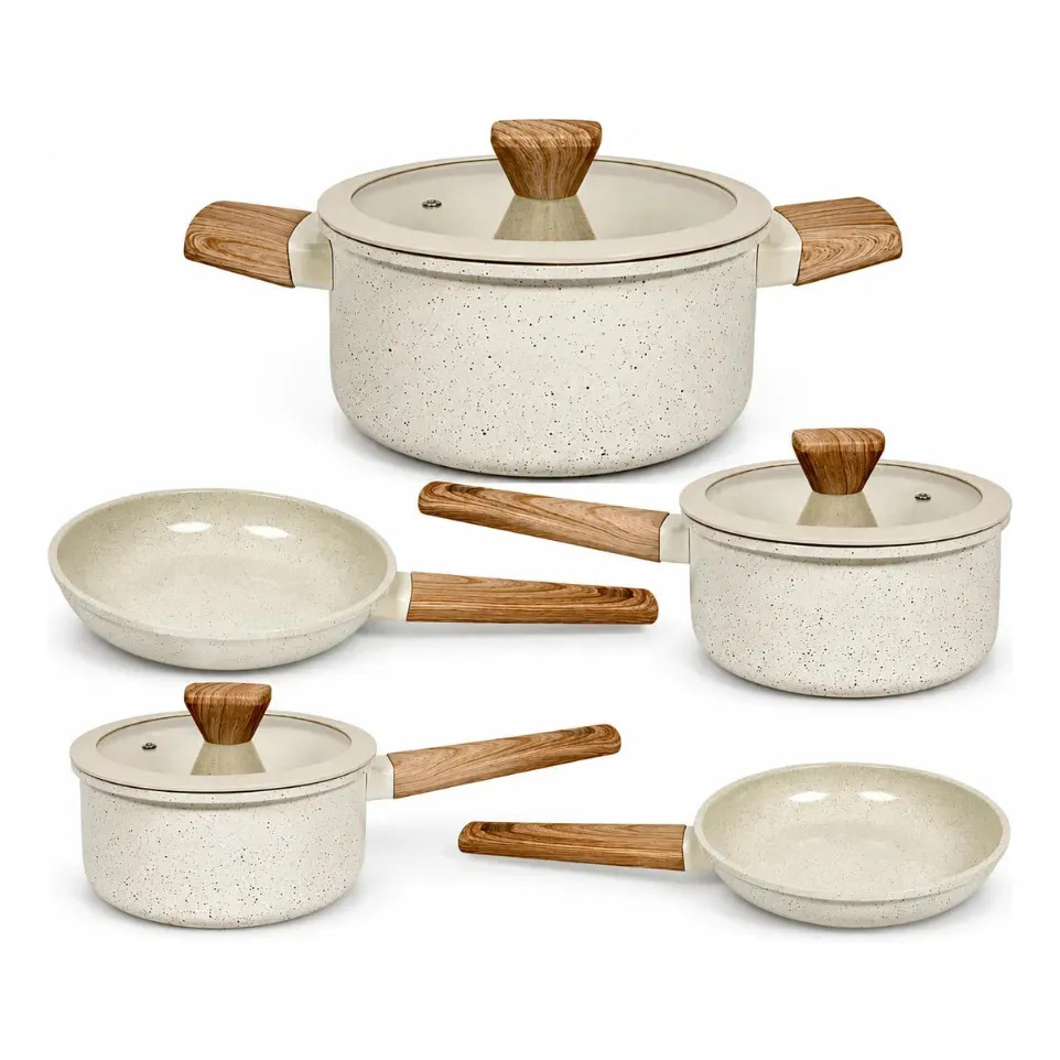 Jogo De Panelas Gourmet Cerâmica Indução Gás 5 Peças Premium Bege Jogo De Panelas Gourmet Cerâmica Indução Gás 5 Peças Premium Bege