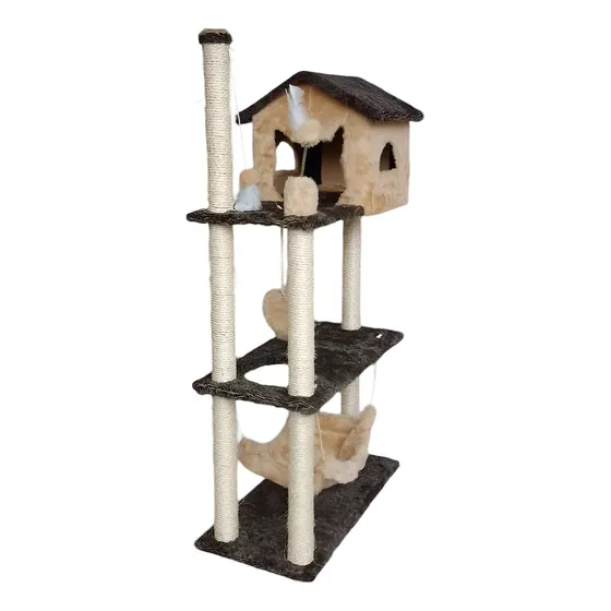 Casa Para Gatos Arranhador Torre Plataformas Com Brinquedos Cor Bege