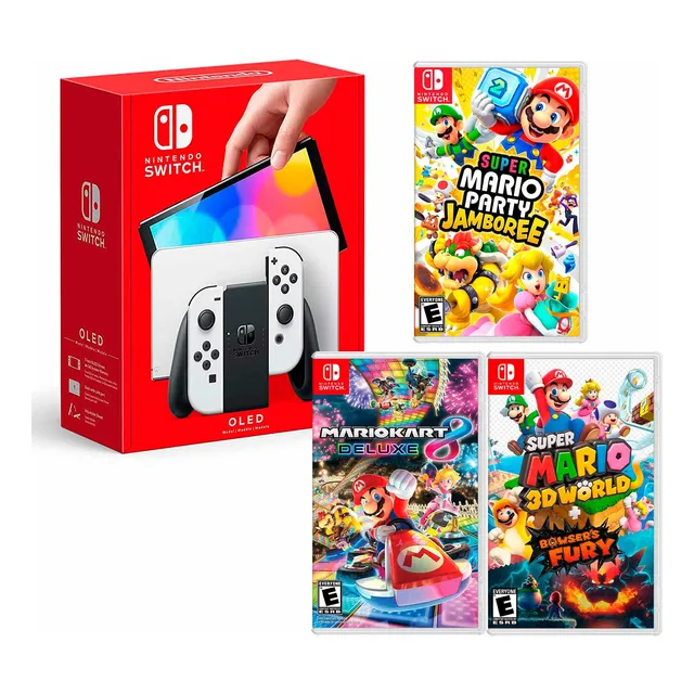 Switch Oled Blanco+mario Jamboree+mario Kart+mario Fury