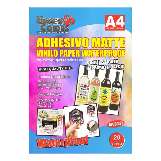 Papel Vinilo Adhesivo Mate Waterproof  A4 X20 Hojas