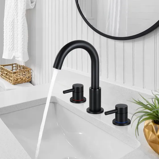 Grifo Lavabo Baño Negro 3 Agujero Mate 8  Drenaje Tocador