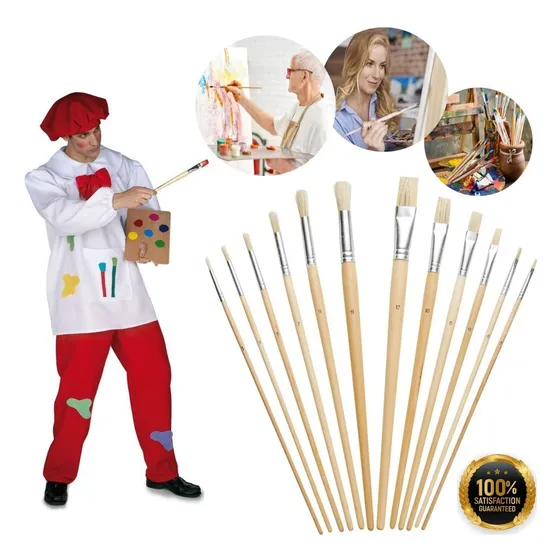 Juego De 12 Pinceles Artes Plásticas Pintura Oleo Acrílica