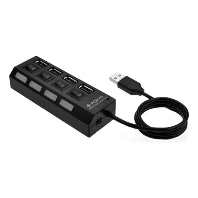 Alargador Usb 4 Puertos Led 2.0 Hub Con Switch On/off Negro