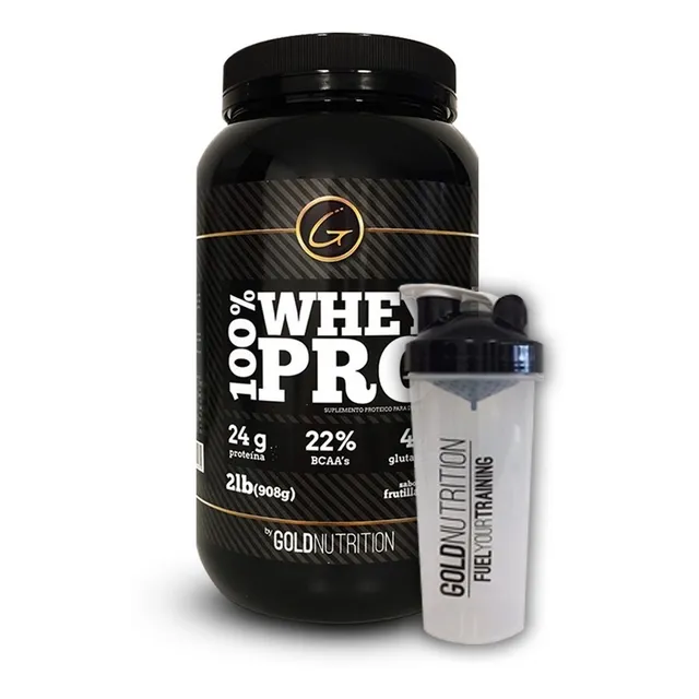Proteina + Vaso - 100% Whey Pro 2 Lb + Shaker Gold Nutrition Sabor Frutilla