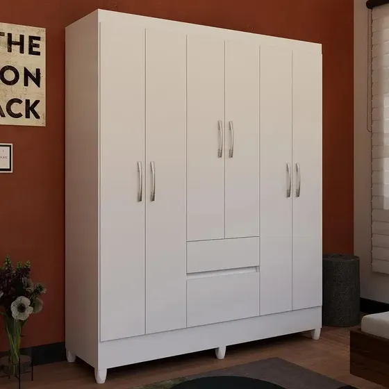 Guarda-roupa Casal New Brusque 6 Portas 2 Gavetas Bartira - Branco