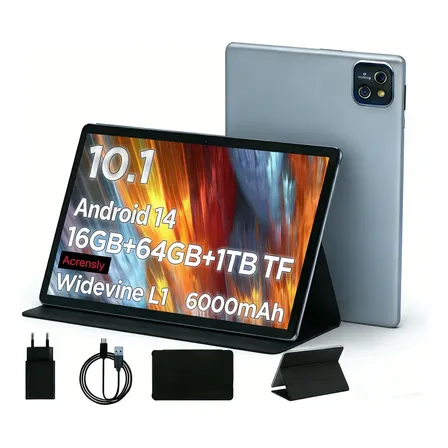 Tablet Pab Android 14 10.1 64gb+1tb Tf Ram Octa-core Cinza Wifi - Cinza,unissex, Tablet Profissional Para Estudar E Trabalhar, Com Case