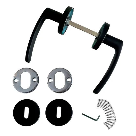 Manija Florencia Negro Mate Picaporte Doble Ac. Inox. Yale Negro Mate
